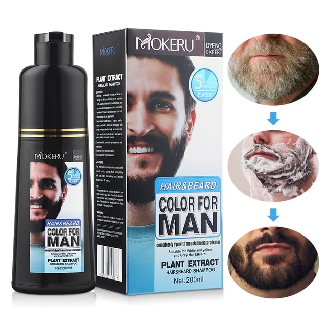 Beard Dye for Men Beard Coloring Instant Black for Fast, 2 in 1 Permanent Black Hair Dye Shampoo for Beard&Hair,Protect Beards,Soften Shine Condition,200ml,Black