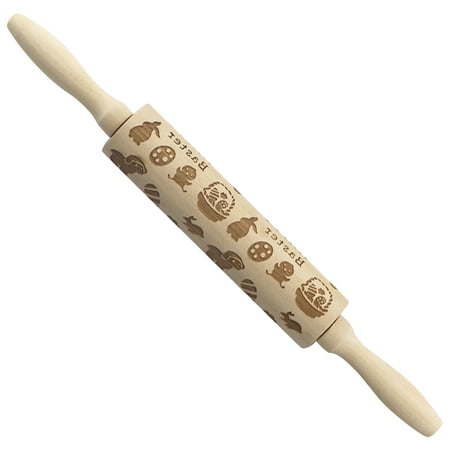 

TMOYZQ Kitchen Supplies Wooden Easter Bunny Carrot Rolling Pin Printed Cookie Dough Stick on Clearance