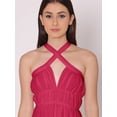 thumbnail image 5 of HERE&NOW Women's Solid Halter Neck Dress Sleeveless Calf Length Deep Neck Flared Solid Casual Georgette Dress, 5 of 7