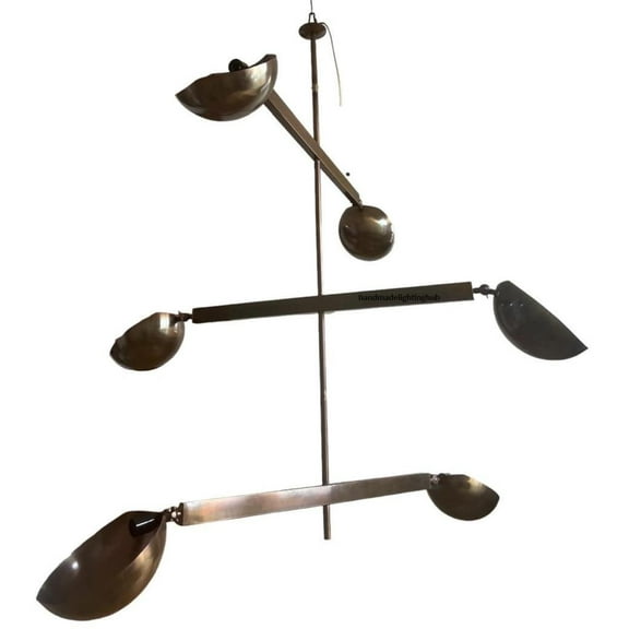 Mid-Century Modern Brass Adjustable Arm Sputnik Chandelier – Six-Light Ceiling Fixture for Hall & Living Room, Vintage-Inspired Lighting.