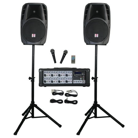 Rockville RPG2X12 Package PA System Mixer/Amp with 12  Speakers+Stands+Mics and Bluetooth price history on PriceWatchPro