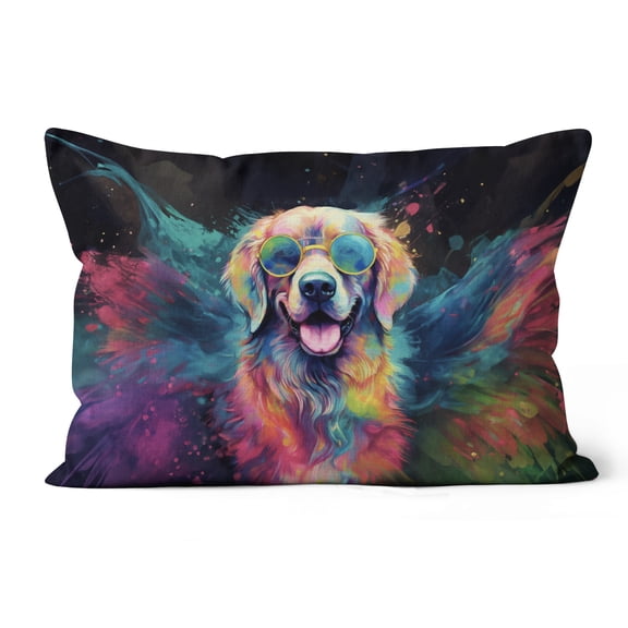 Hippie Golden Retriever Portrait oil painting Watercolor Tie-dye Vintage Pillow Cushion Double Sided Goldens Dog Lover Gifts Idea Throw Pillow - 00015