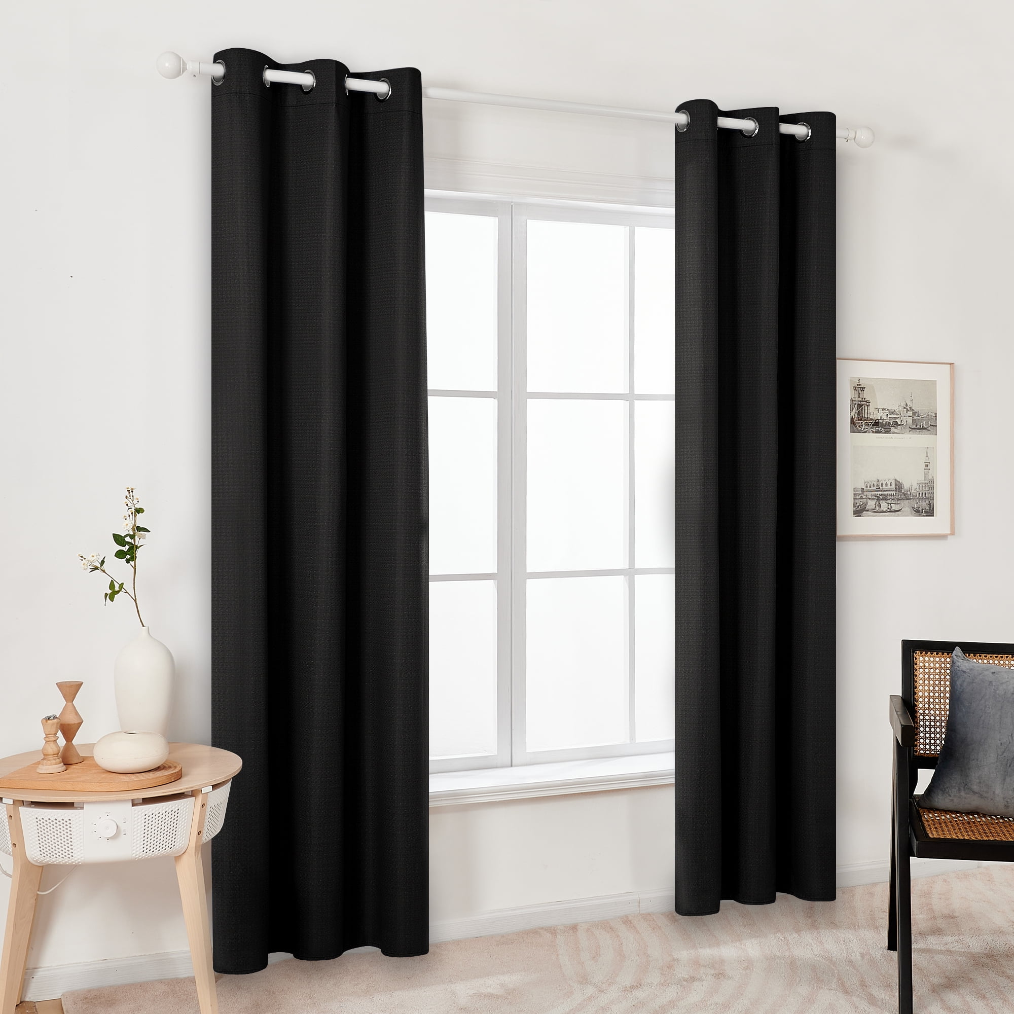 ZOPZO 100% Blackout Curtains Thermal Insulated, Black, 42W x 72L Inch, Grommet Drapes Noise Reducing for Bedroom Living Room, 2 Panels