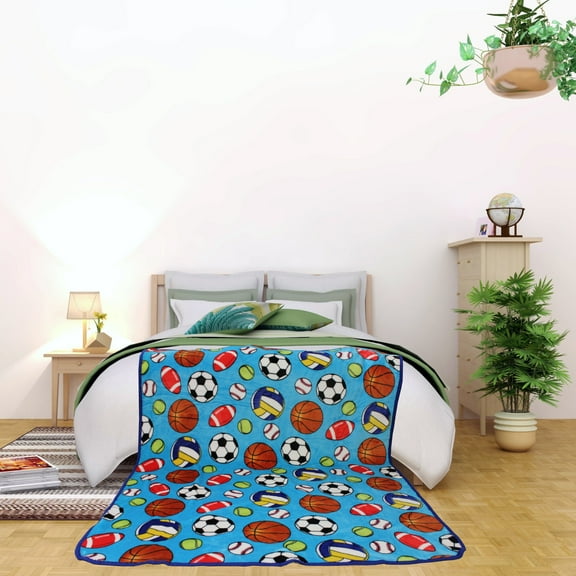 Kids Blanket - Sports Balls - Flannel Fleece Throw Blanket (50"x60") - Ultra Soft Plush, Warm, Cozy - Perfect for Boys, Girls, Travel, Bed, Couch, Outdoor, Crib