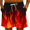 thumbnail image 5 of Lovskoo 2024 Men's Hawaiian Summer Beach Shorts Flame Graphic Print Casual Drawstring Shorts Pant Black, 5 of 9