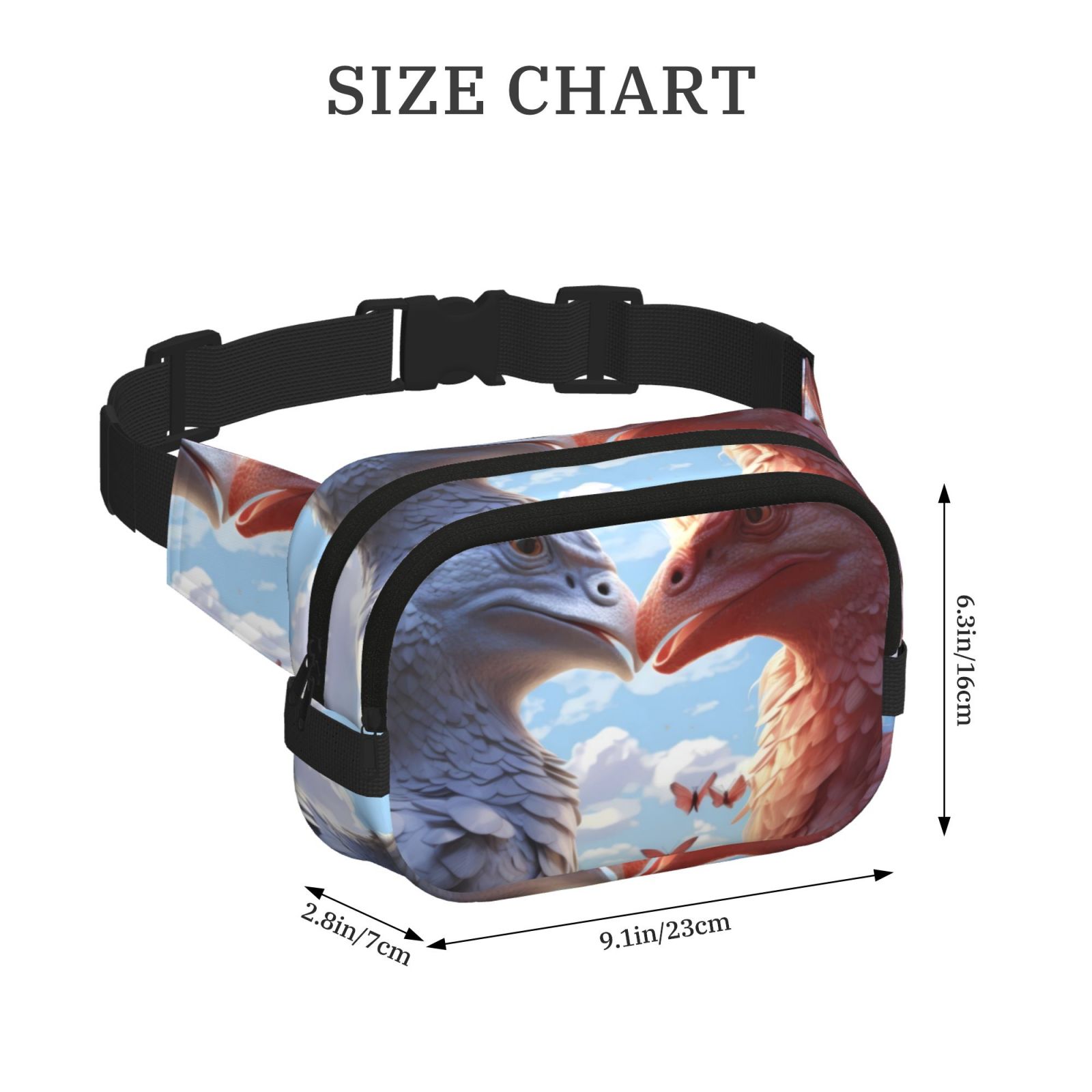 Kdxio Red And White Bird Couple Crossbody Double Layer Waist Bag Belt Bag for Unisex Fanny Pack Fashion Waist Packs for Hiking Running Shopping Traveling