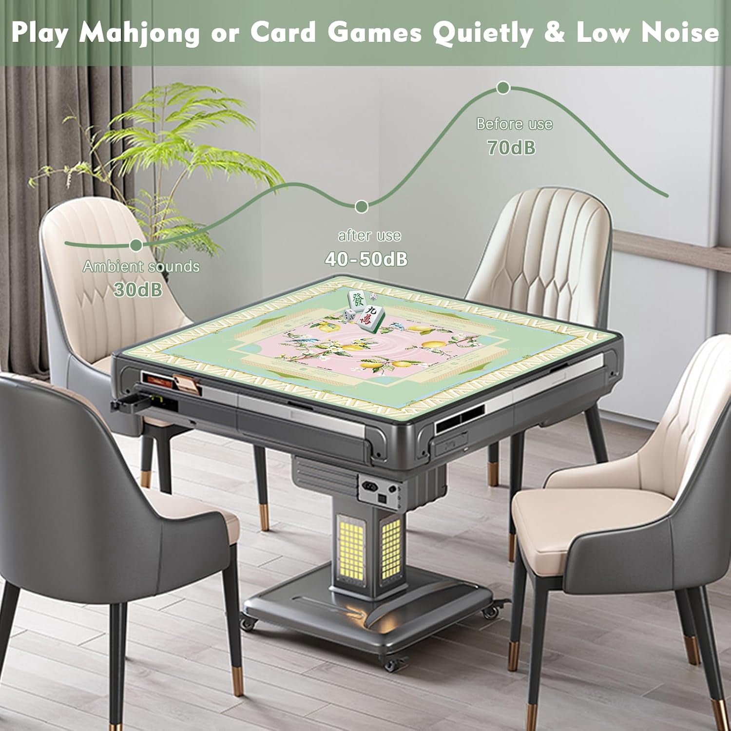 Mahjong Mat Flowers and Green Plants Gaming Mat 31.5" x 31.5" for Mahjong