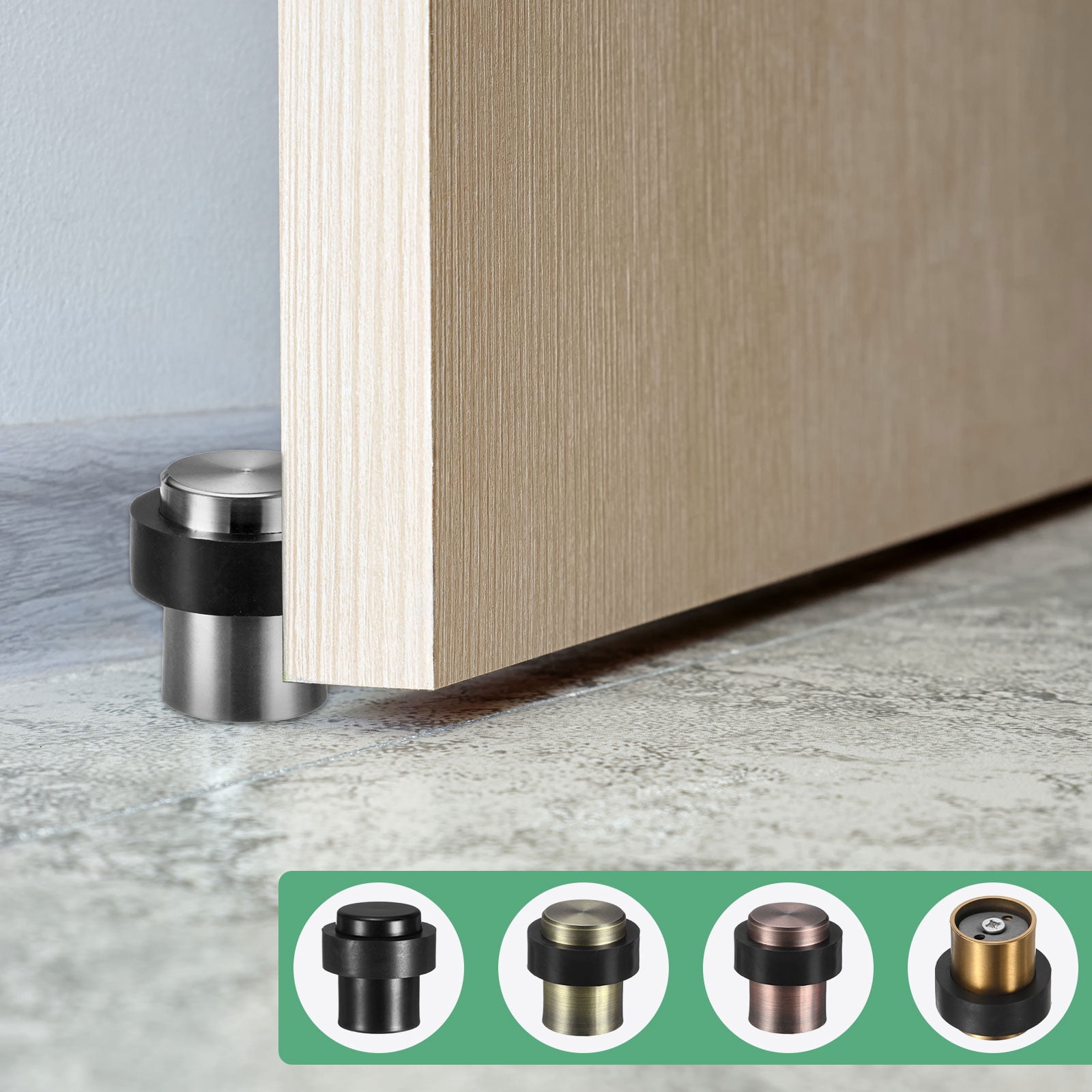 Uxcell 4-Pack Floor Door Stoppers, Stainless Steel Cylindrical Door Stop with Plastic Rubber Bumper [Black]
