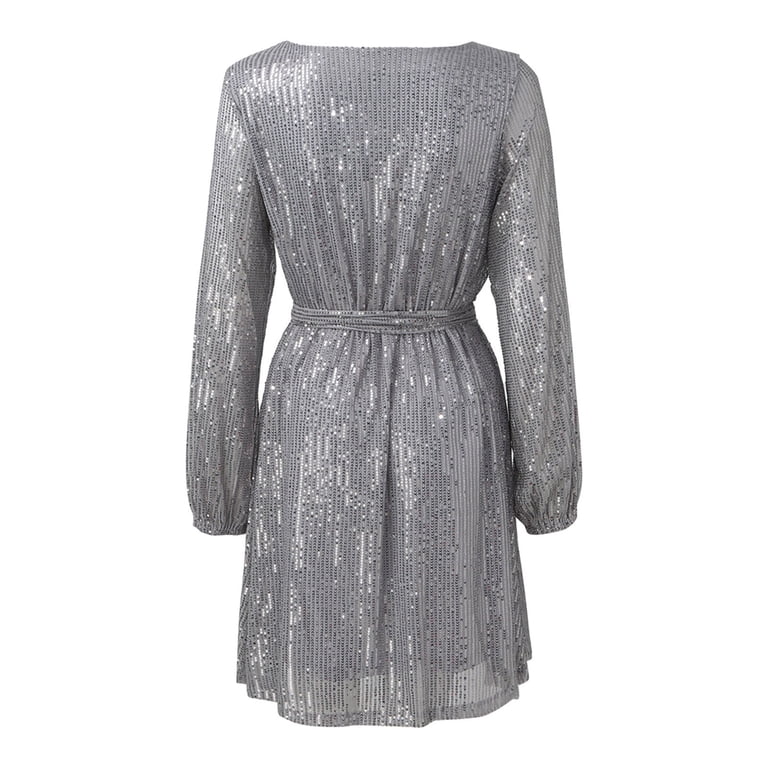 TIANZEN Women's Holiday Party Sequin Beaded Lace Up Long Sleeved Dress  Dresses plus S Size Summer Dresses plus Size Midi Dress - Walmart.com