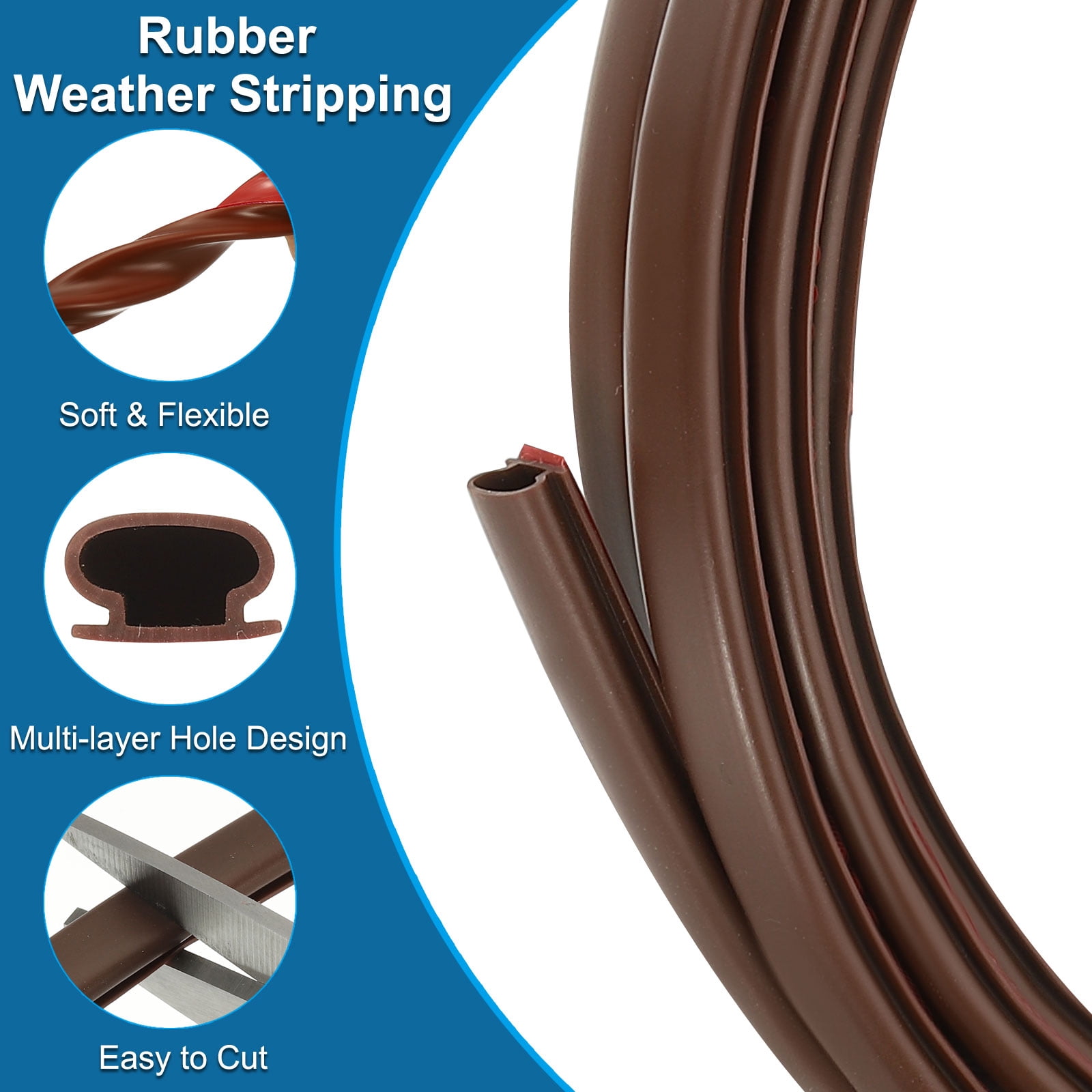 Uxcell 19.6 Ft D Shape Rubber Weather Stripping Door Seal Strip,  Brown/Red