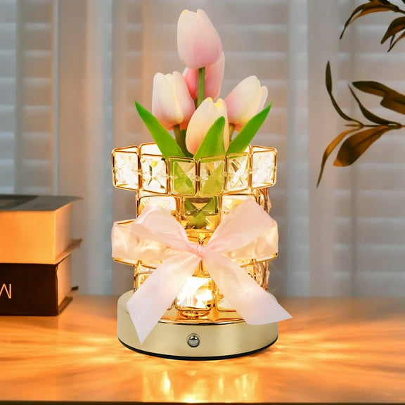 Dongyi Rechargeable Tulip Night Light Gift for Mom-3-Color Touch Dimming,Cordless USB Table Lamp,Artificial Flower Decor for Bedroom,Desk,Living Room