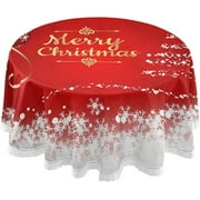 SKYSONIC 60" Snowflake Ball Christmas Round Tablecloth Tree Red Table Cloth Cover Mat Washable Polyester Table Covers Dining Decorative Holiday Home Picnic Party Wedding
