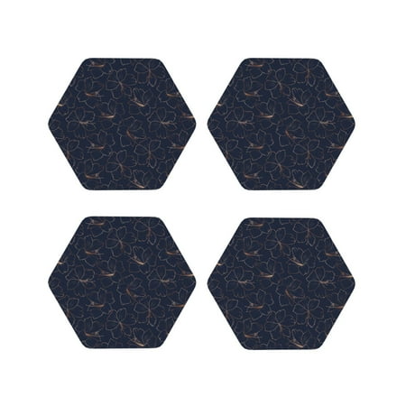 

Fuzoiu Copper-Gold Gloss Outline Lily Flower Print Leather Coasters Set Drink Coasters Set of 4 for Tabletop Protection Durable PVC Coasters Home Décor and Housewarming Gift-Hexagon