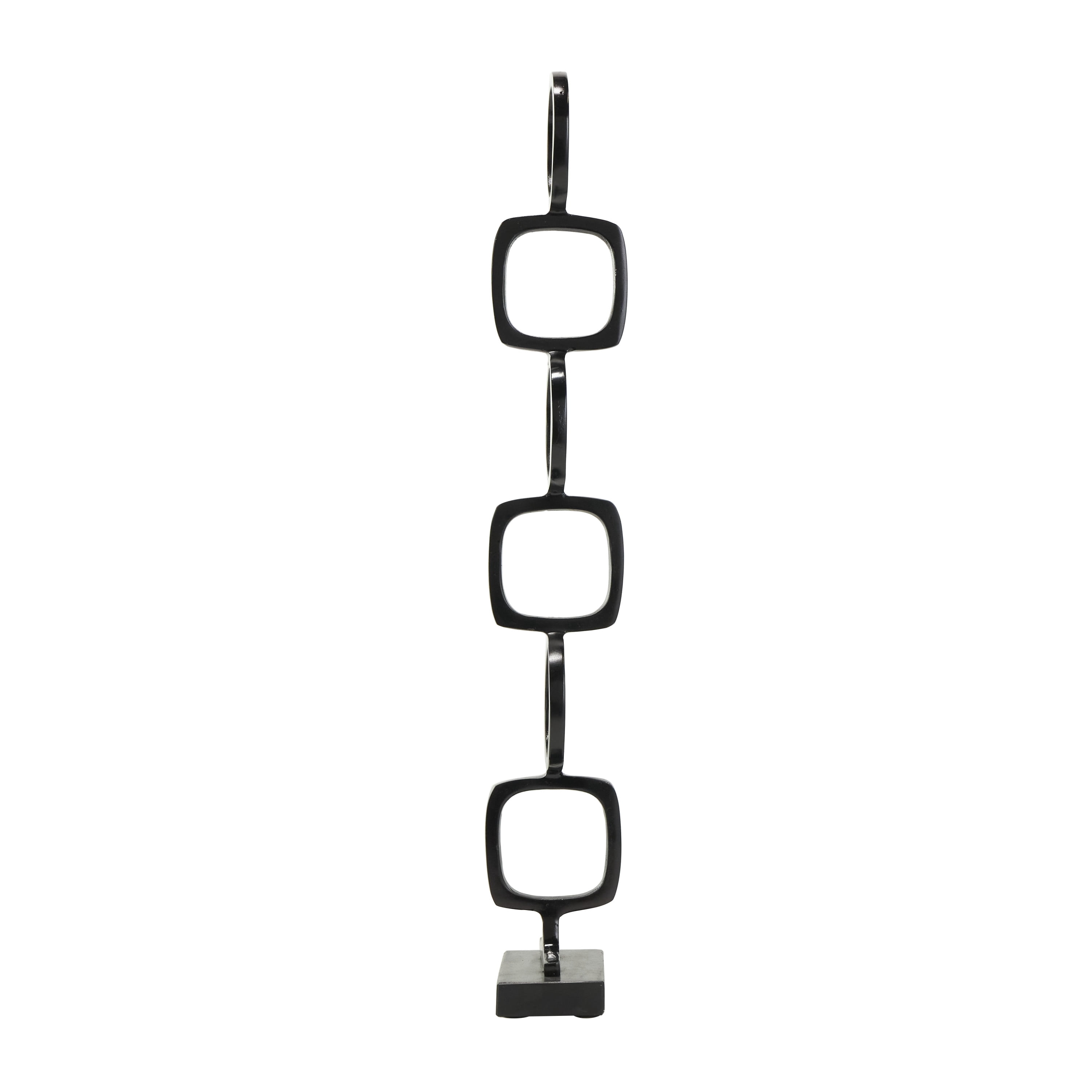 28", 19"H Black Aluminum Stacked Geometric Rings Abstract Sculpture with Marble Bases, by DecMode (2 Count)