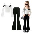 thumbnail image 2 of mgoYE Girls 2 Piece Outfit One-Shoulder Long Sleeve Top with Flared Pants, 2 of 9