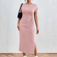 thumbnail image 5 of Ahuyic Womens Summer Dresses,Womens Casual Sundress,Women's Striped Long Skirt Short Sleeved Slim Waist Slit Round Neck Dress, 5 of 5