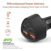 HyperGear SpeedBoost 50-Watt Quad PD Car Charger, Black, 15785