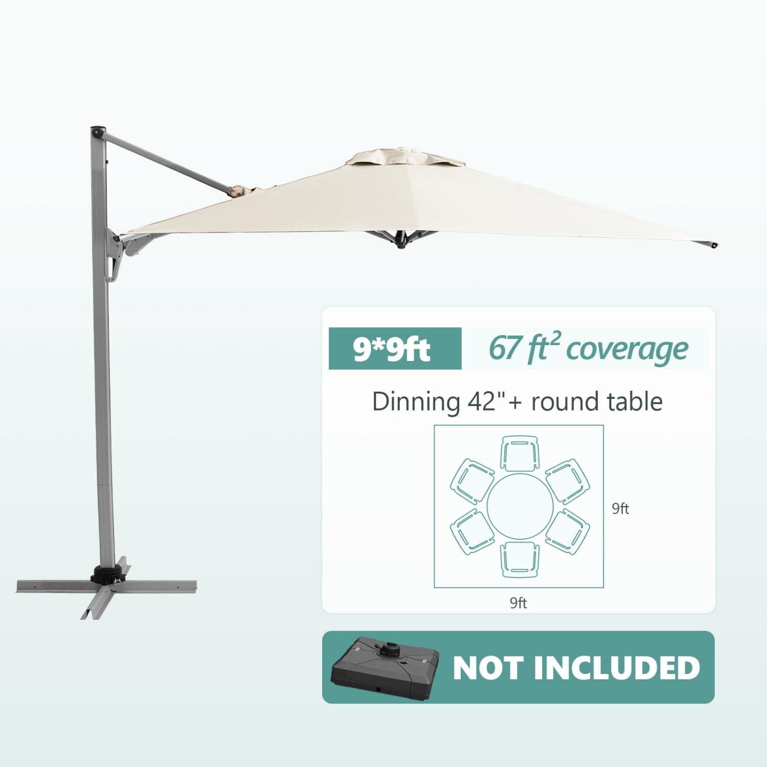 COSIEST 9FT Cream Double Top Cantilever Outdoor Umbrellas, Large Square Windproof Patio Umbrella for Garden, Deck, Pool
