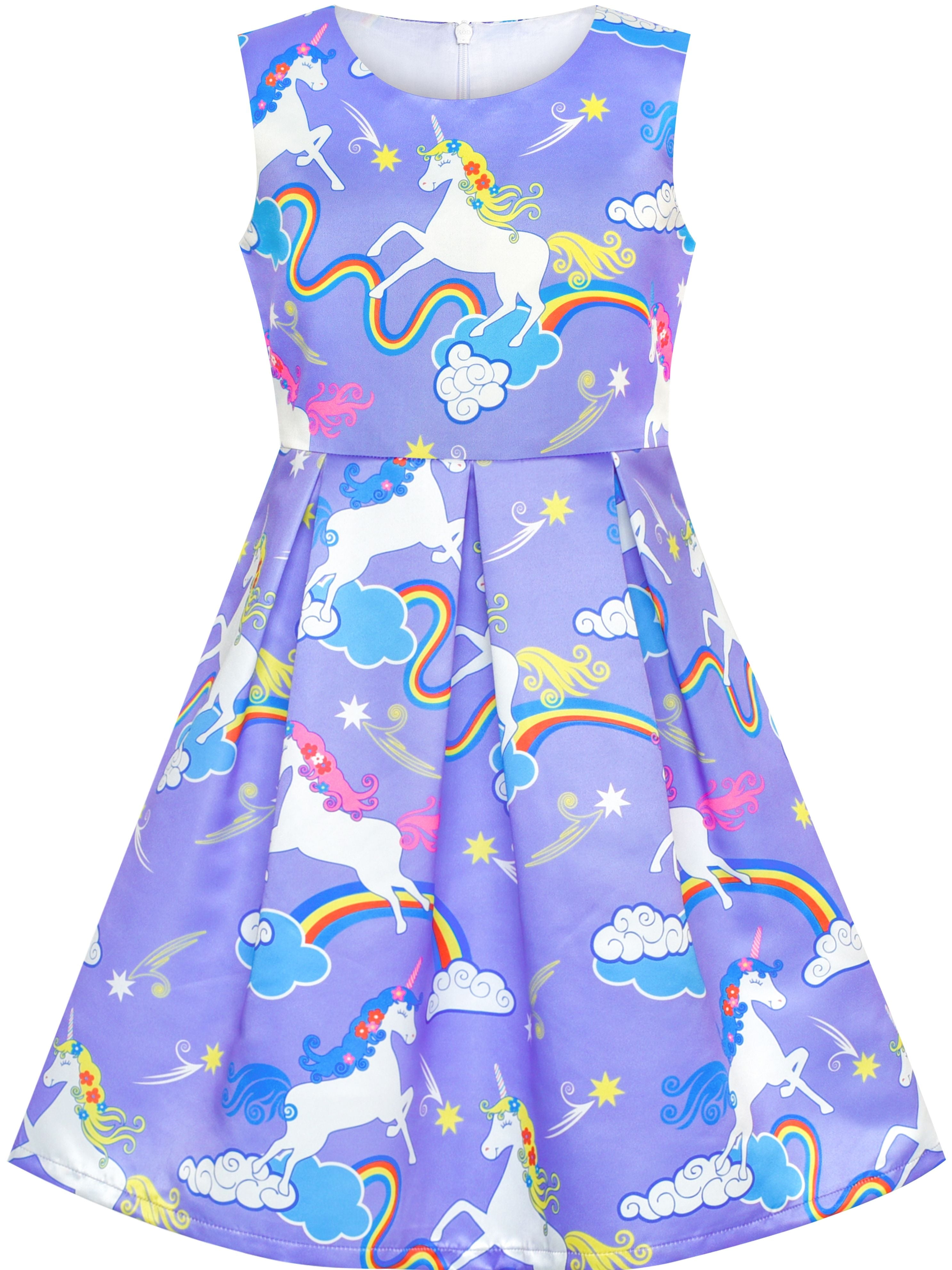 Girls Dress Purple Unicorn Rainbow Pleated Skirt Halloween 6 Years ...