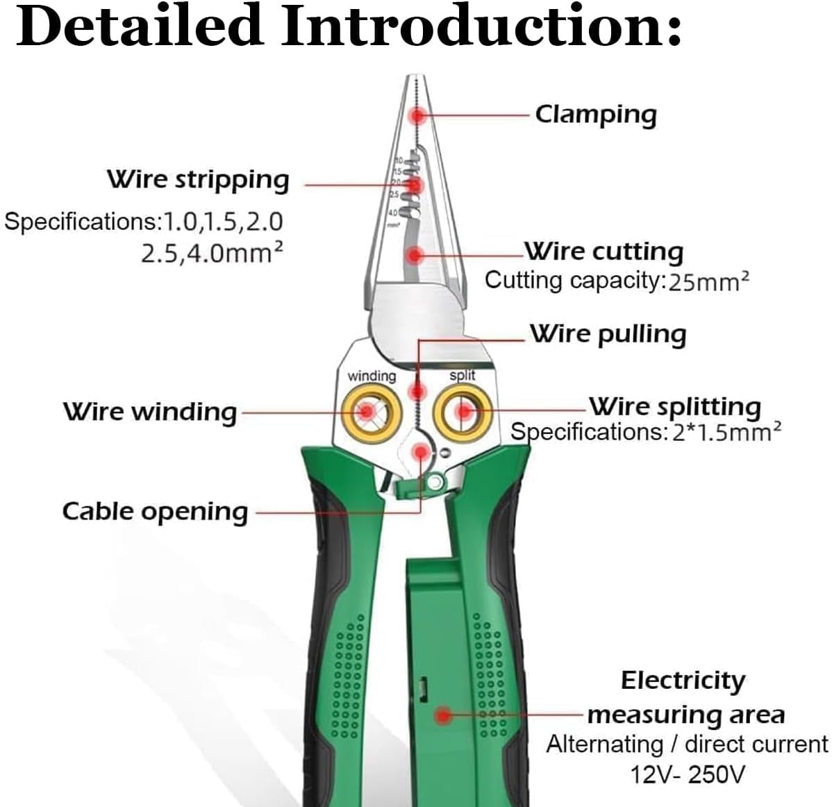 Voltmaster 8-In-1 Tool, Outdoorfun 8 In 1 Wire Stripper With Voltage Tester, 8-In-1 Heavy Duty Wire Stripper Pliers for Cutting and Pulling Wires Cable Scissors, Voltage Tester Pliers