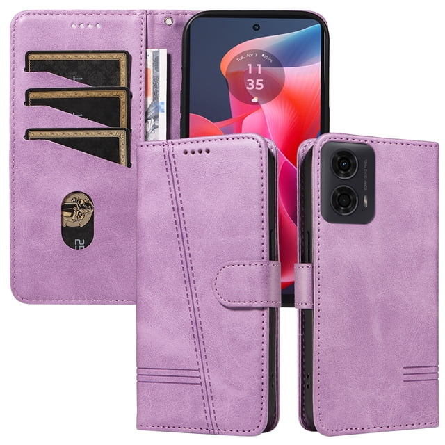 Phone Case for Motorola MOTO G04/G24 Magnetic PU Leather Card Slots Durable Wallet Cover