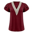 thumbnail image 4 of Camiseta de mujer con cuello en V y costuras de encaje - Manga corta, corte holgado, diseño hueco - Camiseta informal de verano, 4 of 4