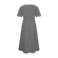 thumbnail image 4 of WREESH Womens Dress Fashion Casual Comfort Solid Color Pocket Short Sleeve Round-Neck Dress Gray, 4 of 6