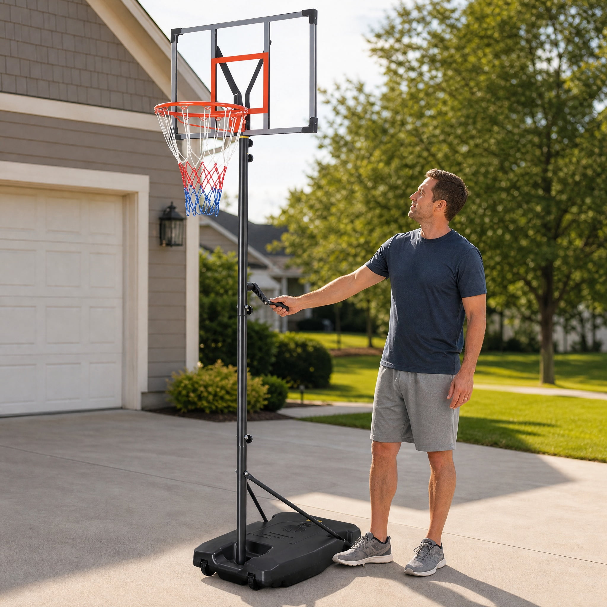 Ktaxon 33" Outdoor Portable Basketball Hoop, 5-8.5FT Height Adjustable Basketball Goal with Hand Crank for Youth Adults