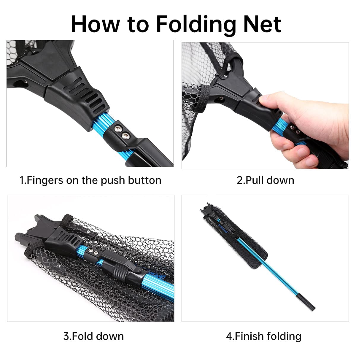 SAN LIKE Fishing Net Fish Landing Nets Collapsible Fly Fishing Telescopic Sturdy Pole Handle for Saltwater Freshwater Extending to 48.4in-89in (Blue-L)