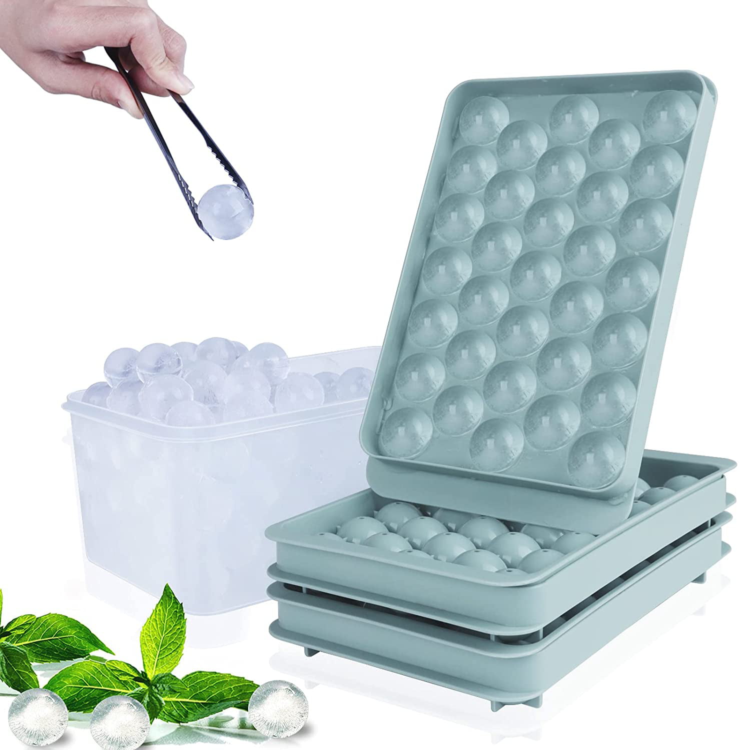 Round Ice Cube Tray Set With Lid Bin Ice Ball Maker Mold For - Temu