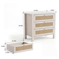 thumbnail image 4 of Large White Rattan Bedside Table with 3 Drawers - Boho Wood Bedside Table with Golden Handles - Wicker Side Table for Bedroom & Living Room - White Color, 4 of 7