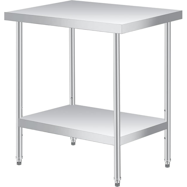 Kojooin Stainless Steel Table, Heavy Duty Worktable with Adjustable Undershelf, 2 Tier Metal Prep Table for Commercial Kitchen, Restaurant, Garages