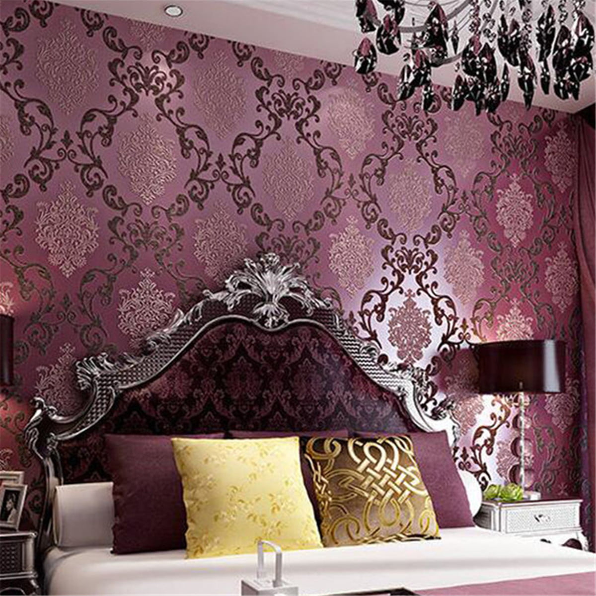Modern Luxury Purple 10m 3d Damask Embossed Textured Feature Mural Wallpaper Roll Wall Decor For Living Room Bedroom Tv Background