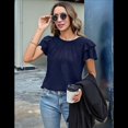 thumbnail image 4 of Blusas Elegantes e Informales para Mujer, Blusas de Trabajo, Camisas de Verano, Camisetas de Corta con Cuello Redondo, Trajes 2025, Azul Oscuro, Talla M, 4 of 8