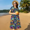 thumbnail image 4 of Naloa Colored Glass1 Print Womens Summer A-Line Dress with Pockets,Short Sleeve Dresses,Flowy Beach Swing Dress for Vacation Travel, 4 of 6