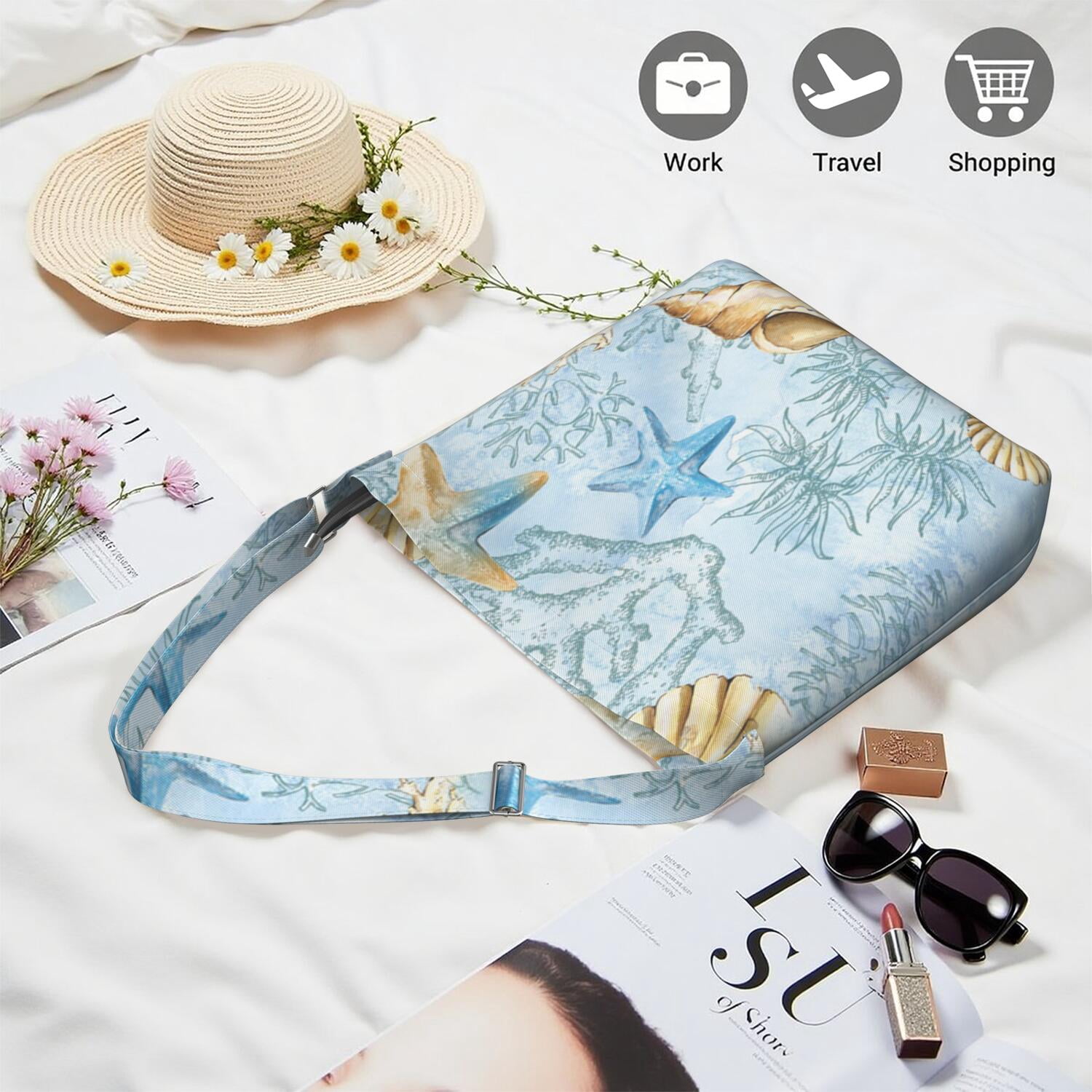 Casual Everyday Purse with Tropical Marine Print - Versatile Crossbody Bag for College Students & Professionals
