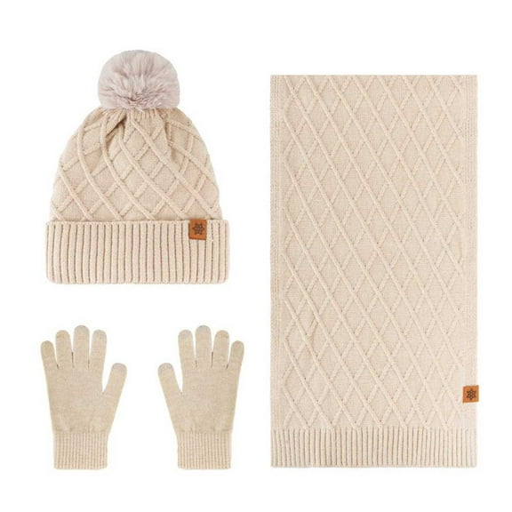 Lenago Warm Knit Winter Hat Scarf & Gloves Set Unisex Adult Winter Fleece Lined Skull Caps Gifts for Women Snow Ski Outdoors Activities Travel Knitted Hat Scarf Gloves Suits