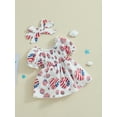 thumbnail image 3 of CIYCuIT Baby Girls 4th of July Romper Dress Donut Print Short Sleeve Off Shoulder Pleated Jumpsuit with Headband 3M 6M 9M 12M 18M Newborn Infant Cute Summer A-line Dress, 3 of 9