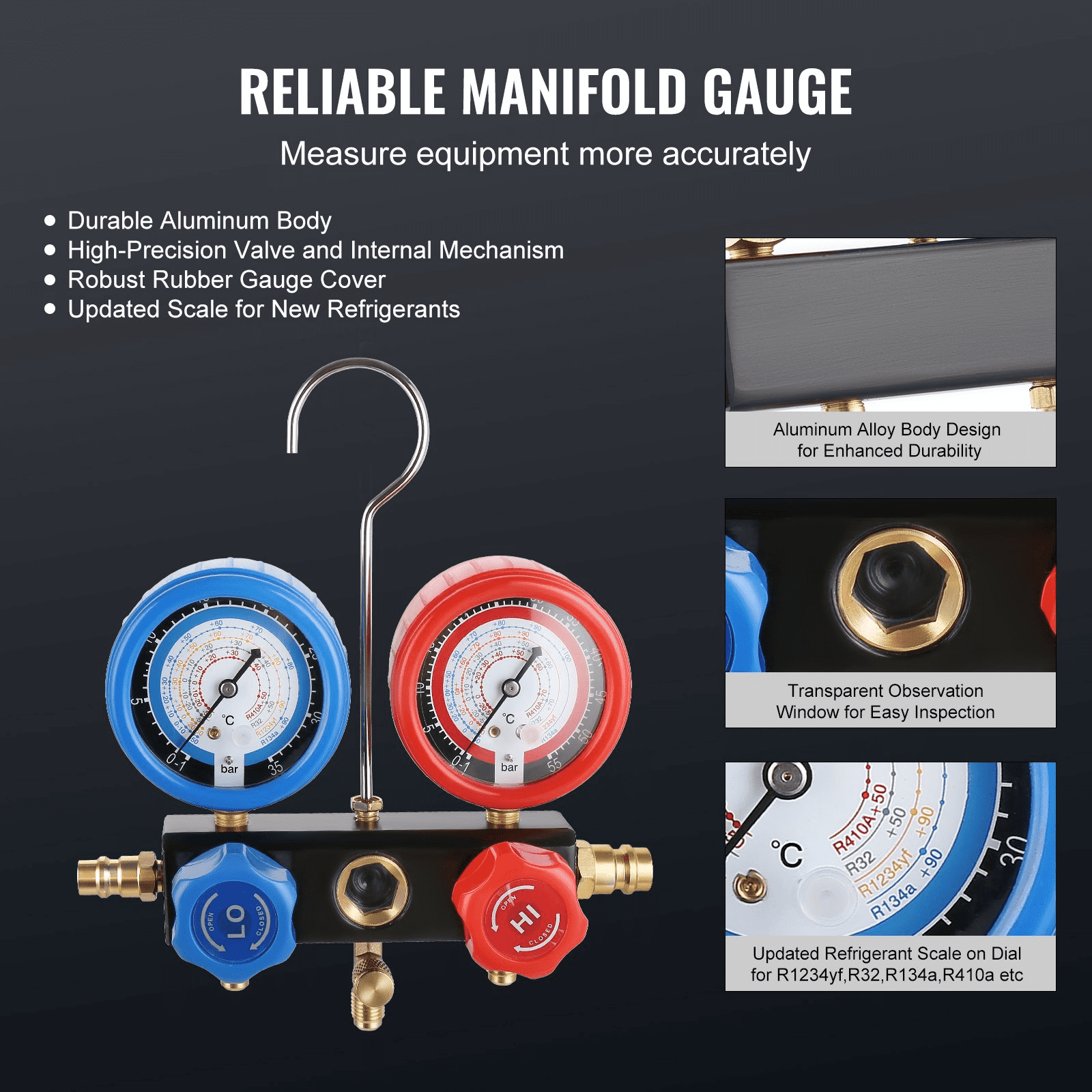 Vevor K35CFM150WA2L21TAV1 0.2 HP 3.5 CFM AC Vacuum Pump & Gauge Set, Single Stage Rotary Vane HVAC Air Vacuum Pump AC Refrigerant Kit Manifold Gauge Set