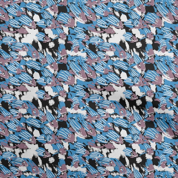 oneOoneRayonMediumBlueFabricAsianJapaneseKoiFishDiyClothingQuiltingFabricPrintFabricByYard56InchWide