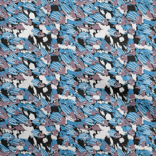 oneOone Velvet Medium Blue Fabric Asian Japanese Koi Fish Sewing Craft Projects Fabric Prints by Yard 58 Inch Wide