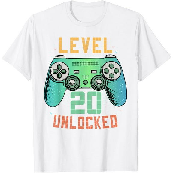 Level 20 Unlocked 20th Birthday Gamer Gifts 20 Year Old Male T-ShirtMen and women, Black T-shirt, size: Extra large S-4XL