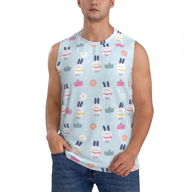 Fotbe Rabbit In The Rain Men's Camiseta sin Mangas Estampada para Hombres, Playera Casual para Gimnasio, Entrenamiento, Playa-XX-Large