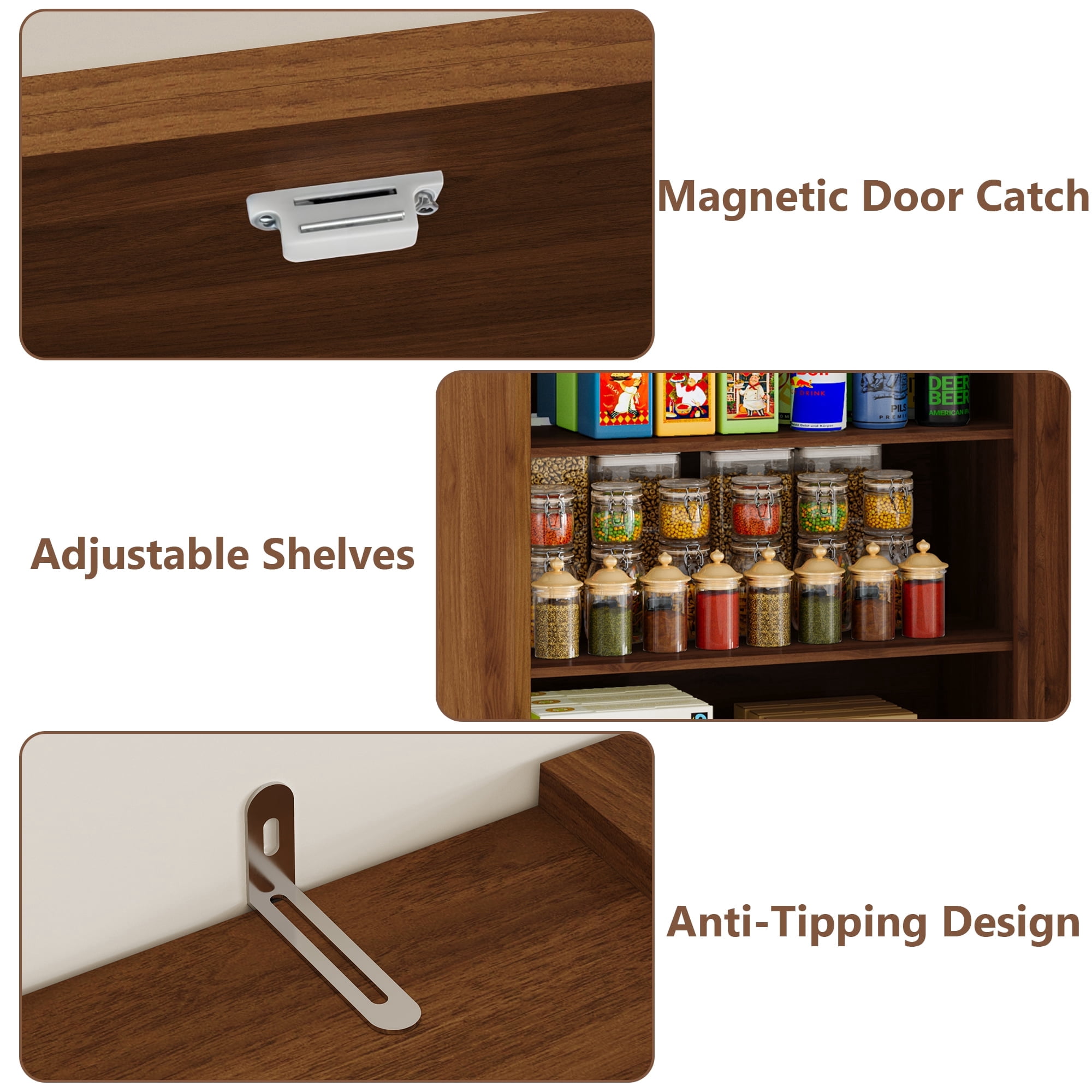 FANRAL 71” Tall Pantry Organizers and Storage Cabinet with Barn Doors & Drawers,Adjustable Shelf for Kitchen Dining Room Living Room Bathroom Office,Walnut Pantry Cabinet