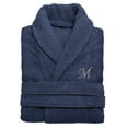 thumbnail image 3 of Authentic Hotel and Spa  Midnight Blue with Grey Monogrammed Herringbone Weave Turkish Cotton Unisex Bath Robe X S/M, 3 of 5