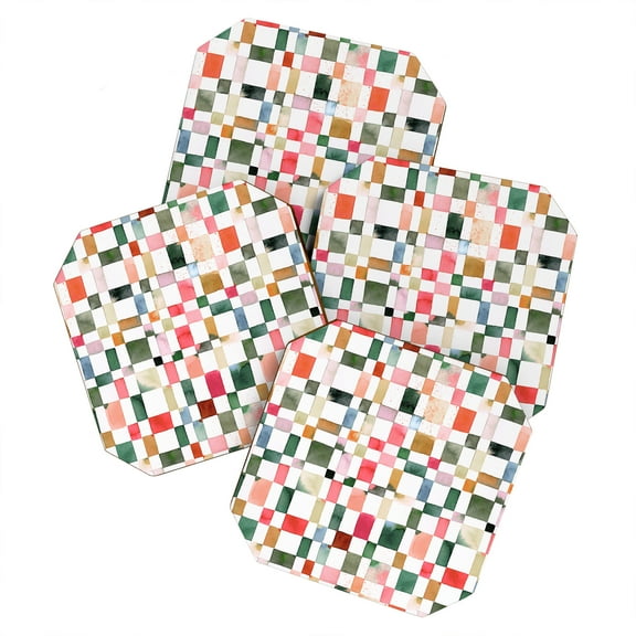 Society6 Ninola Design Watercolor Checker Yuletide Set of 4 Coasters