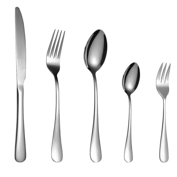 Heavy Duty Silverware Set, 5-Piece Stainless Steel Flatware Cutlery, Modern & Elegant Design Includes Knives/Forks/Spoons, Dishwasher Safe