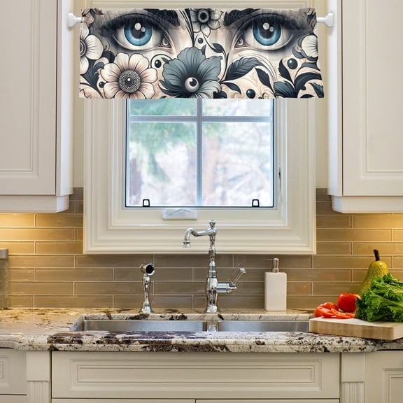 Flowers and Eyes Curtain Valances Farmhouse Design Window Treatment Decor Blackout Rod Pocket for Windows Living Room Kitchen 54" x 18"