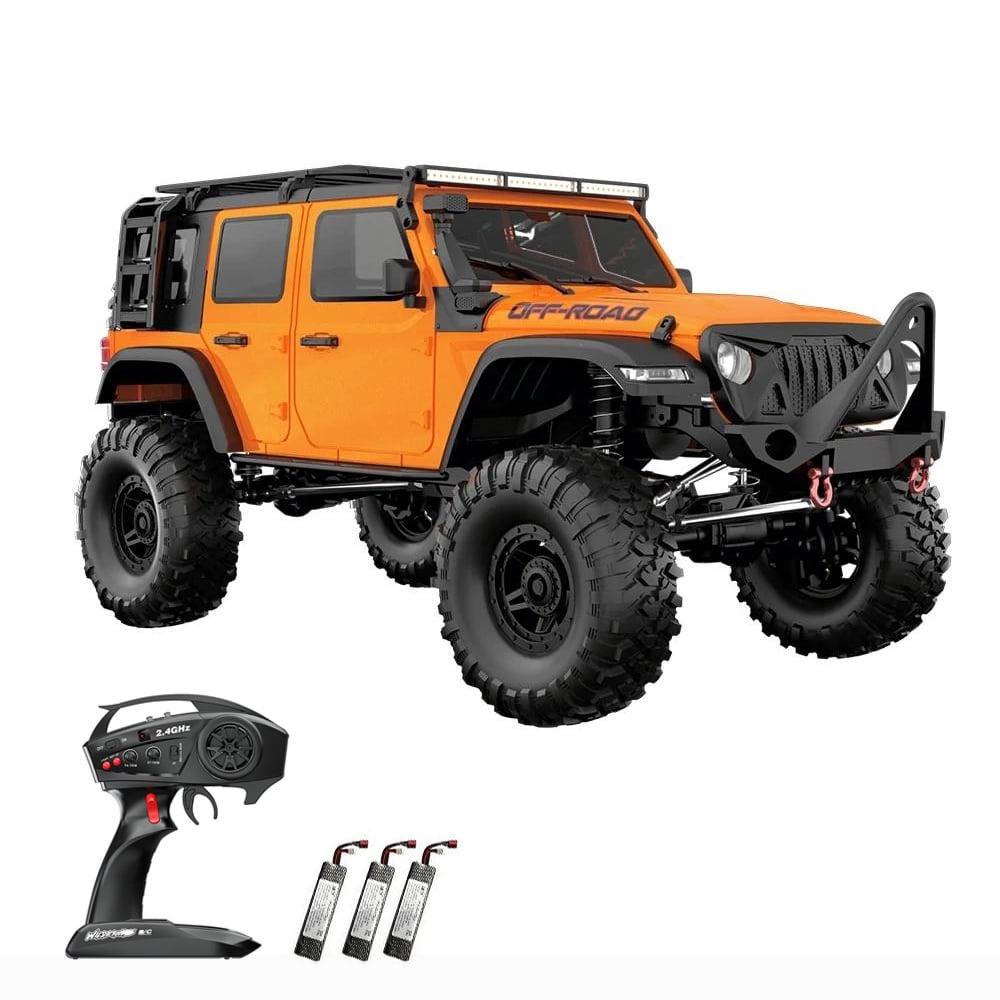 Remote  car,1 10 Scale Led 3 Batteries 10 Scale Crawler With Led 3 Off-road Vehicle With Crawler Off-road Vehicle 3 Batteries Car Scale Crawler Off-road Car 1 10 Fapao Orange 3 Battery
