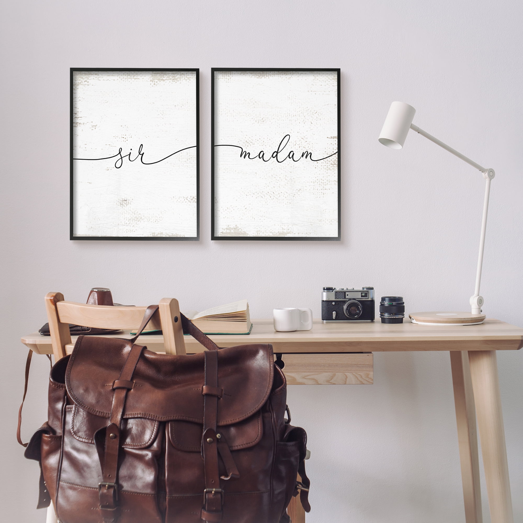 Charming Madam & Sir Calligraphy Simple Rustic Motif Typography Graphic Art Framed Art Print Wall Art, Set Of 2